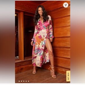 Lulus Full skirt Satin Wrap Maxi Dress